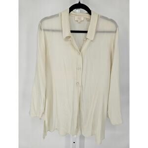 Soft Surroundings Womens Sz M 100% Silk Button Up Blouse Ivory Tunic Length